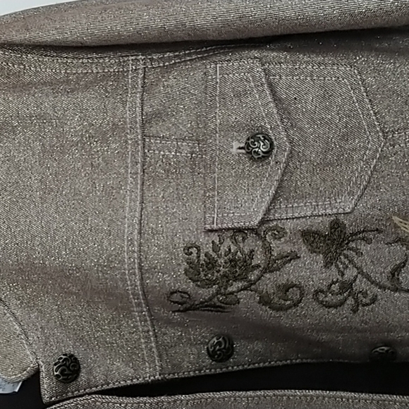Chico's Gold/Brown Denim Jacket with Embroidery Sz Chico's 1 (Sz 8 or small) - Picture 4 of 14